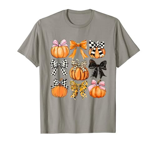 Cute Coquette Bows Pumpkin Season Halloween Autumn Fall T-Shirt | Amazon (US)