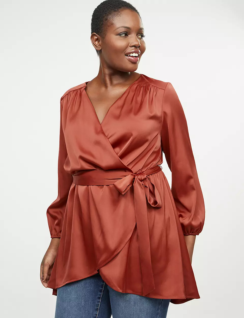 Satin Faux-Wrap Tunic | Lane Bryant (US)