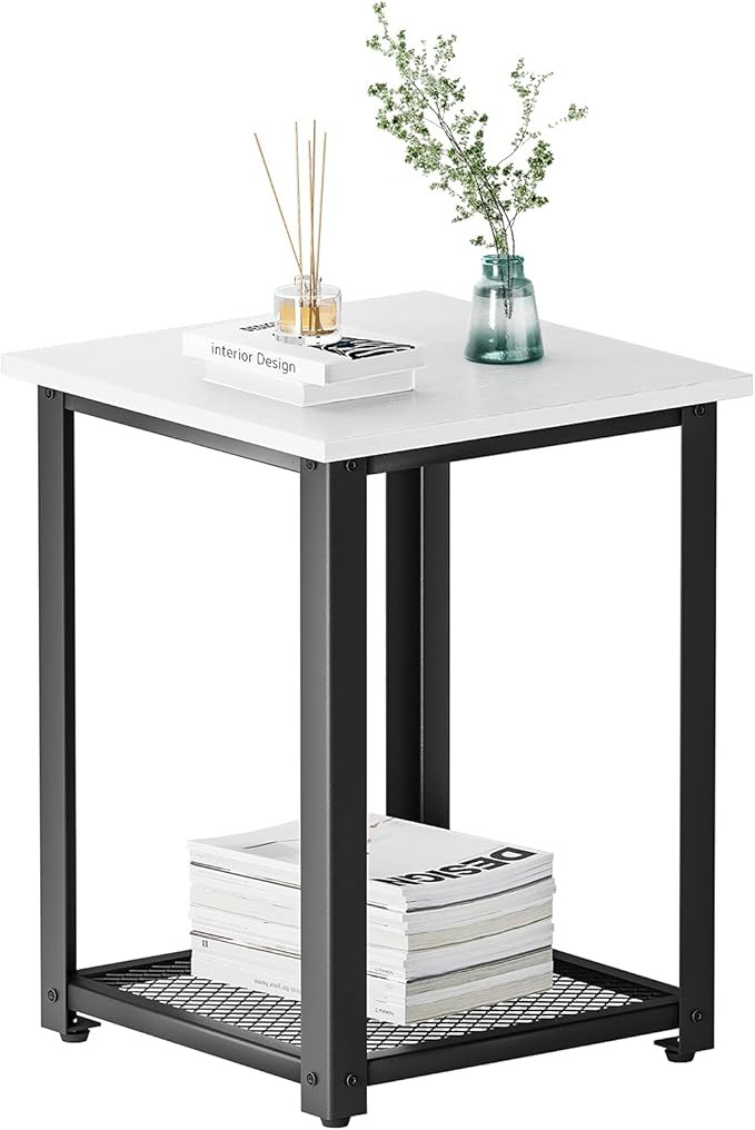 CubiCubi Rustic End Table, Nightstand with Mesh Shelf, Side Table Living Room Bedroom, Industrial... | Amazon (US)
