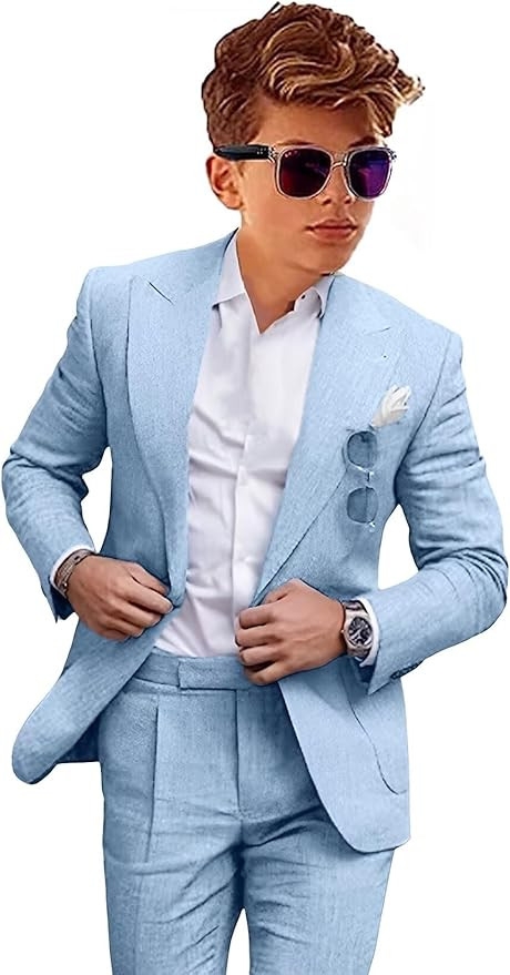 Boys Linen Suits Casual 2 Piece Summer Beach Wedding Tuxedo Suit for Boy Ring Bearer Outfit | Amazon (US)