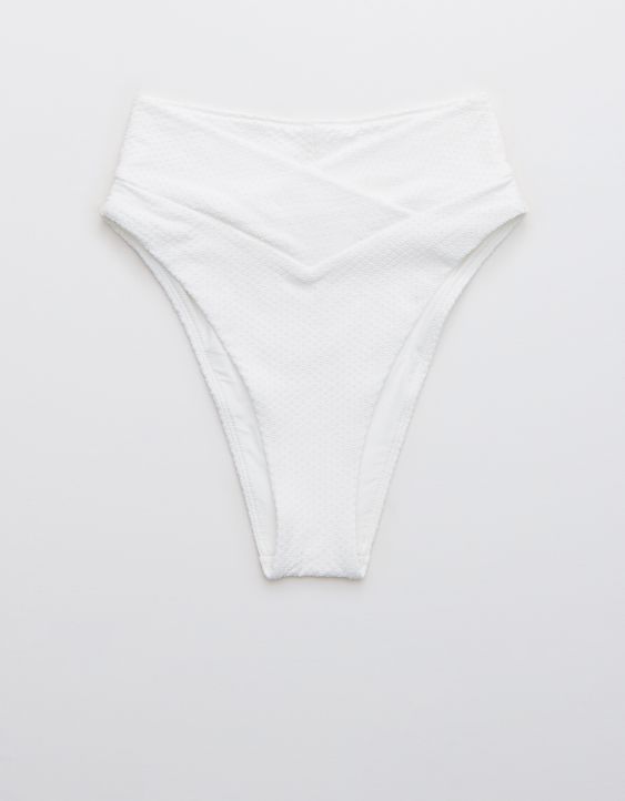 Aerie Jacquard Crossover High Cut Cheeky Bikini Bottom | American Eagle Outfitters (US & CA)