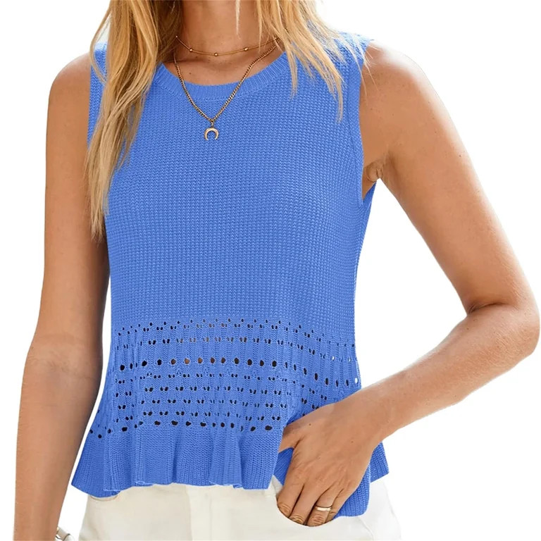 Sleeveless Women Crochet Casual Knit Tank Tops Sweater Vest | Walmart (US)