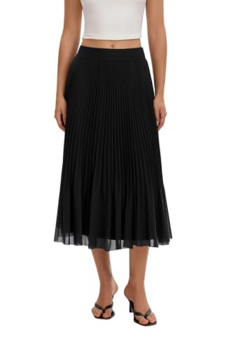 QINSEN Women's Elegant Flowy Pleated Chiffon Skirts Summer A-line Swing Midi Skirts Casual Elasti... | Amazon (US)