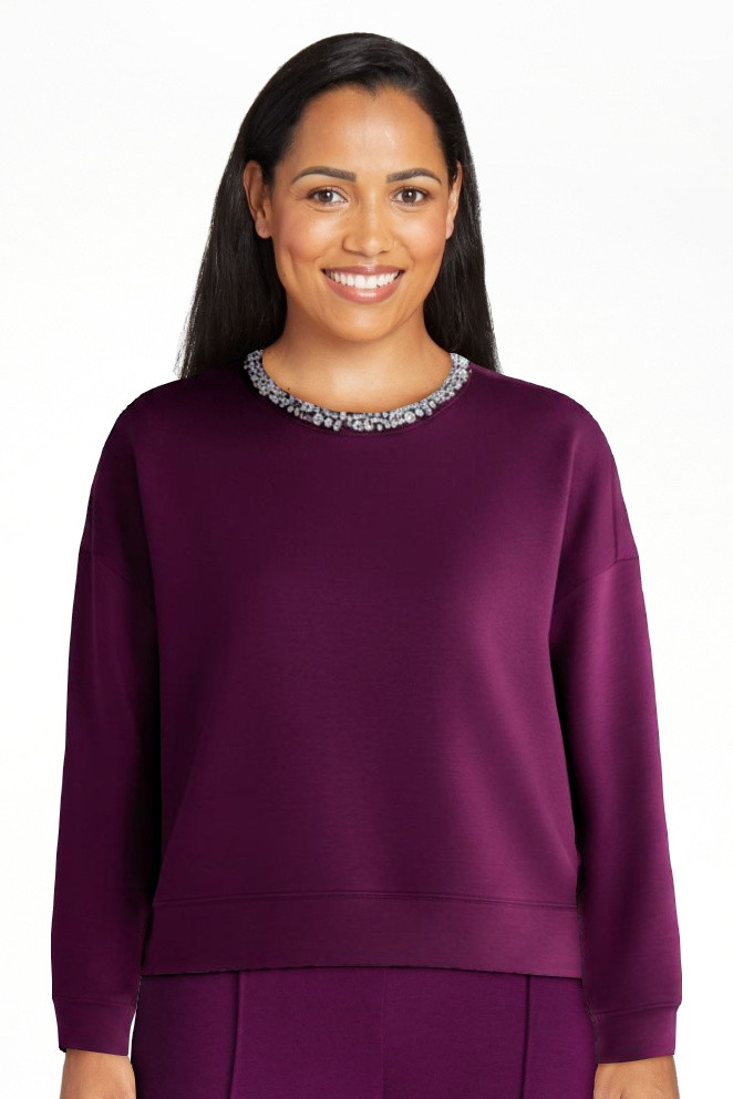 Scoop Women's and Women's Plus Scubaknit Embellished Sweatshirt, Sizes XS-4X | Walmart (US)
