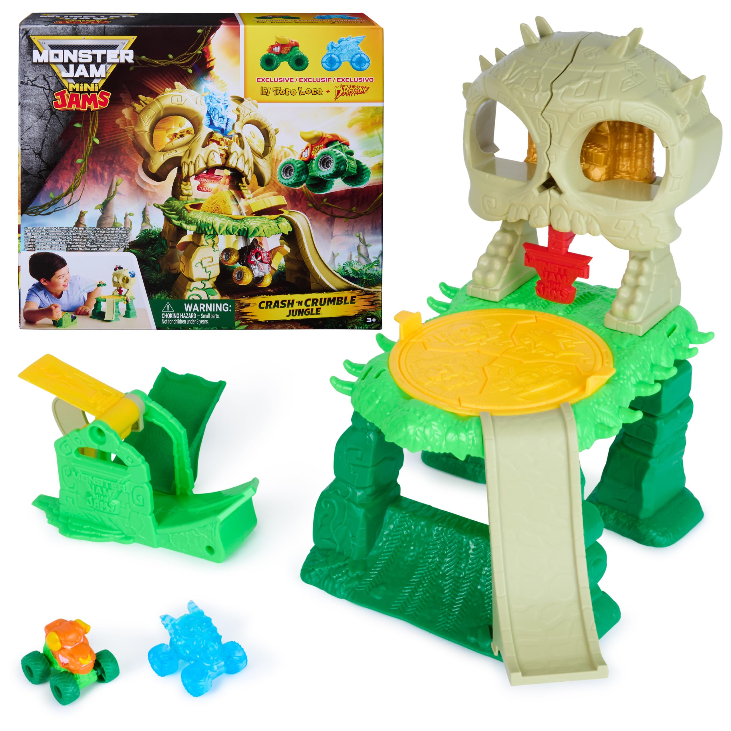 Monster Jam Mini Jams, Crash & Crumble Skull Escape Playset, 2 Exclusive Die-Cast El Toro Loco an... | Amazon (US)
