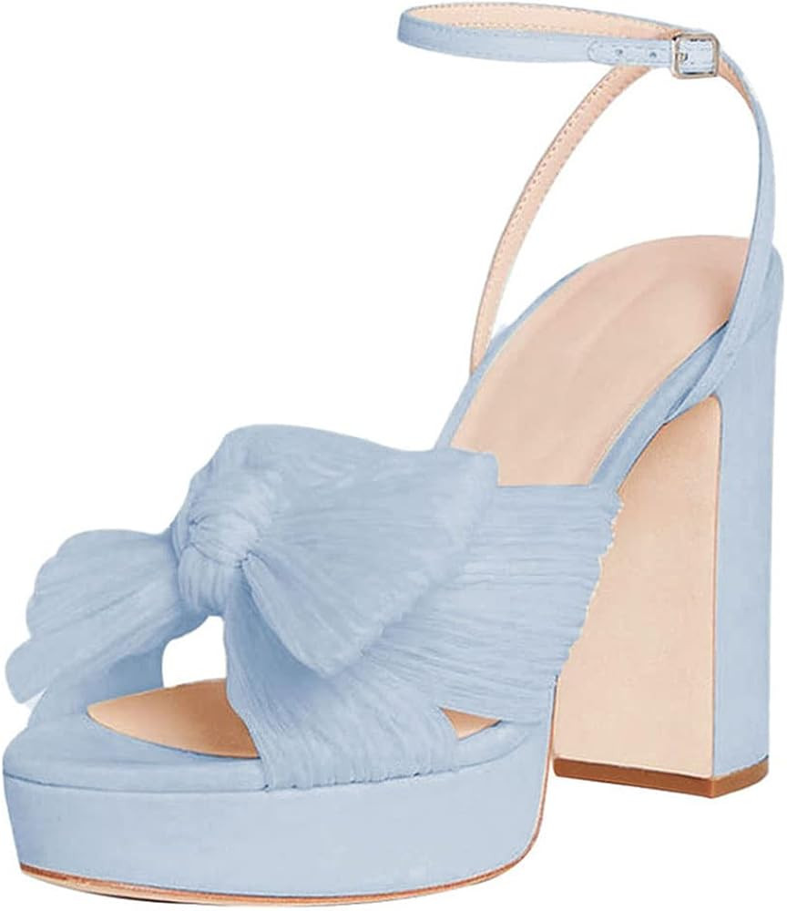 Vimisaoi Womens Platform Sandals Comfortable Open Toe Pleated Bow Knot Ankle Buckle Strap Chunky ... | Amazon (US)