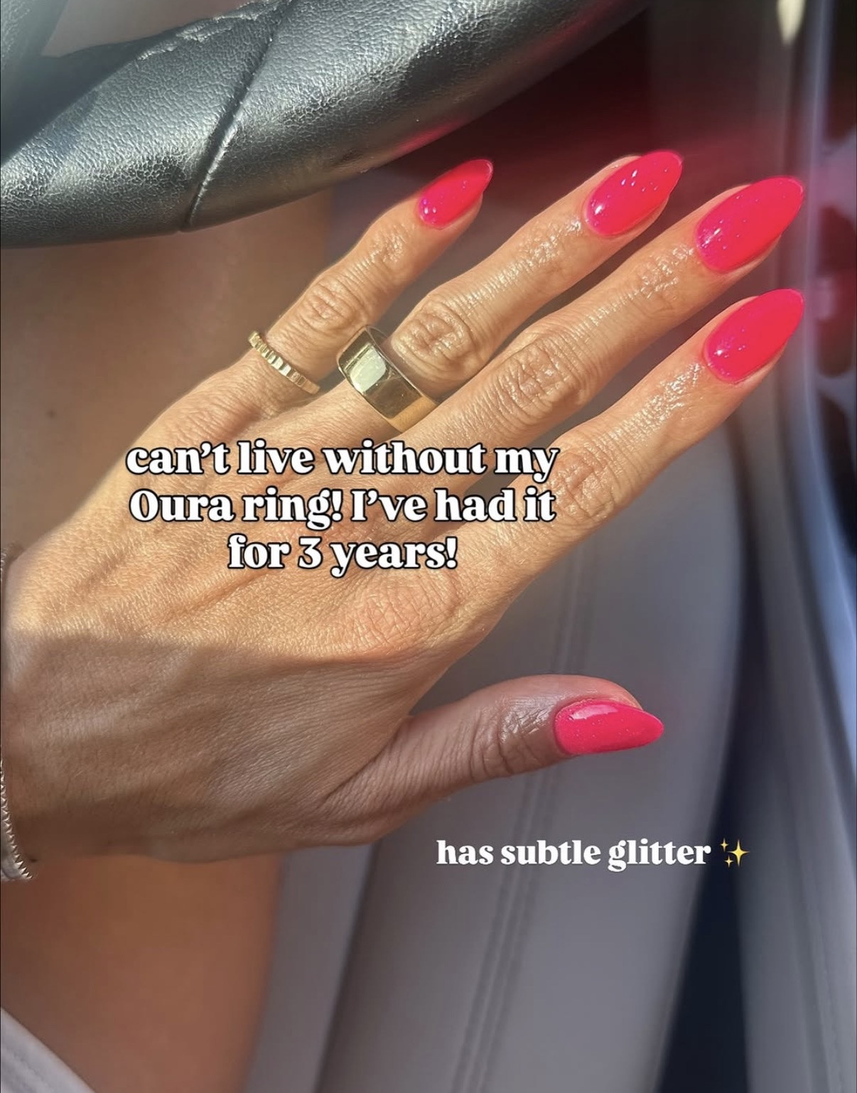 Oura ring I wear daily tracks sleek steps cycle