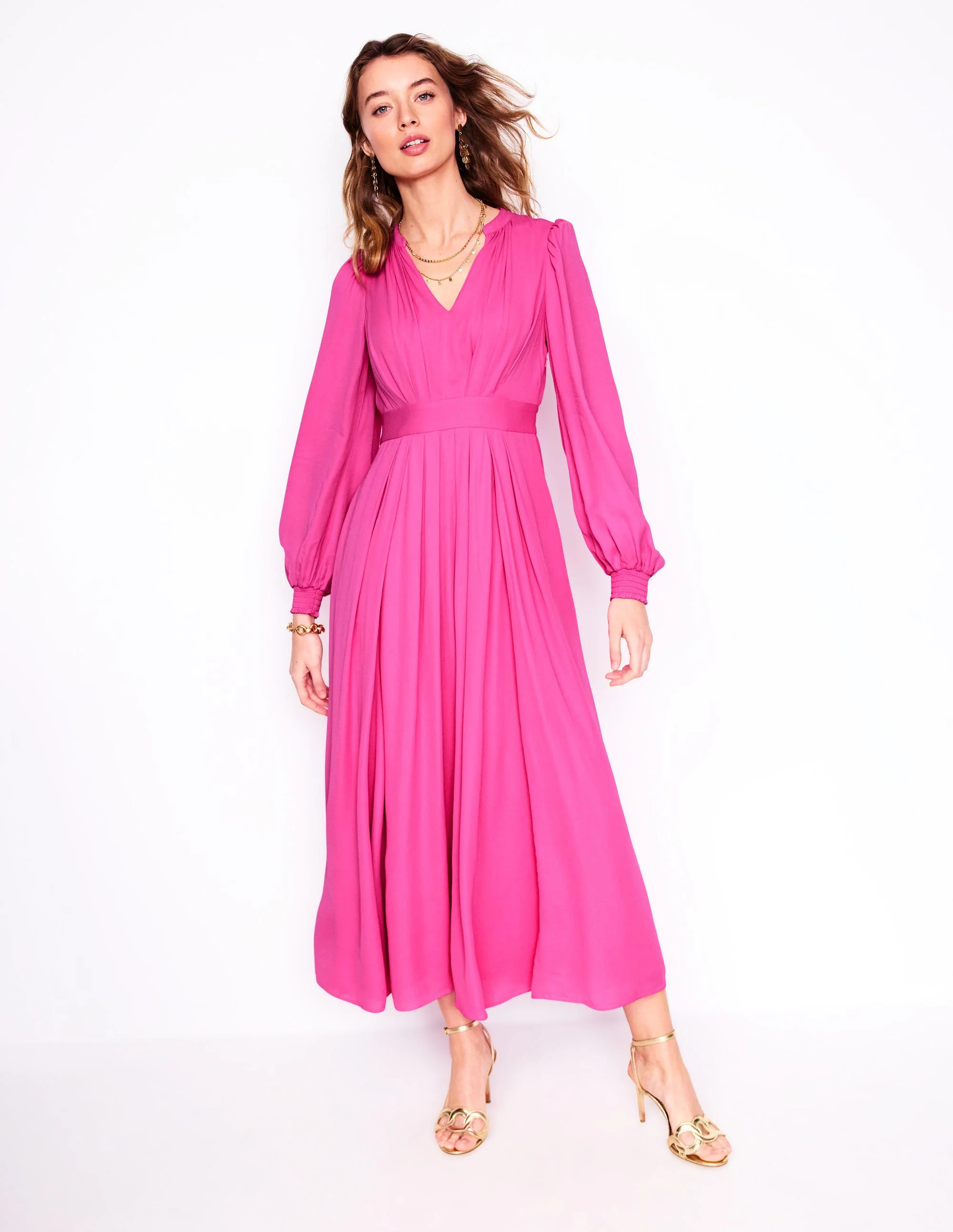 Pleat Detail Blouson Dress-Cosmos Pink | Boden (US)