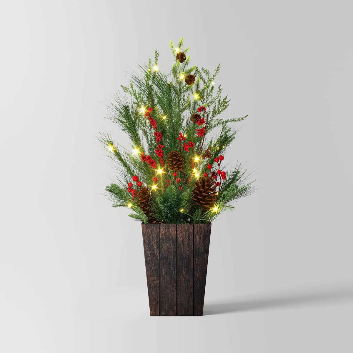3' Pre-lit Decorated Mixed Greenery Mini Artificial Christmas Plant Arrangement in Faux Wood Pot ... | Target