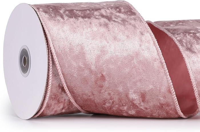 MAYREEL 4 Inch Pink Crushed Velvet Ribbon Wired Extra Wide for Christmas Decorations Gift Wrappin... | Amazon (US)