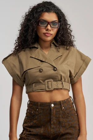 AKIRA Out And About Cropped Trench Top | Size XL | AKIRA