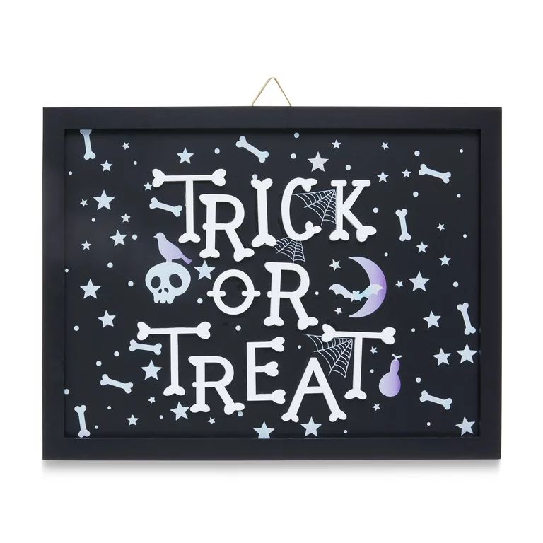 Halloween Black Wood Trick or Treat Wall Hanging Decoration, 12.13 in L x 0.3 in W x 9.25 in H, b... | Walmart (US)