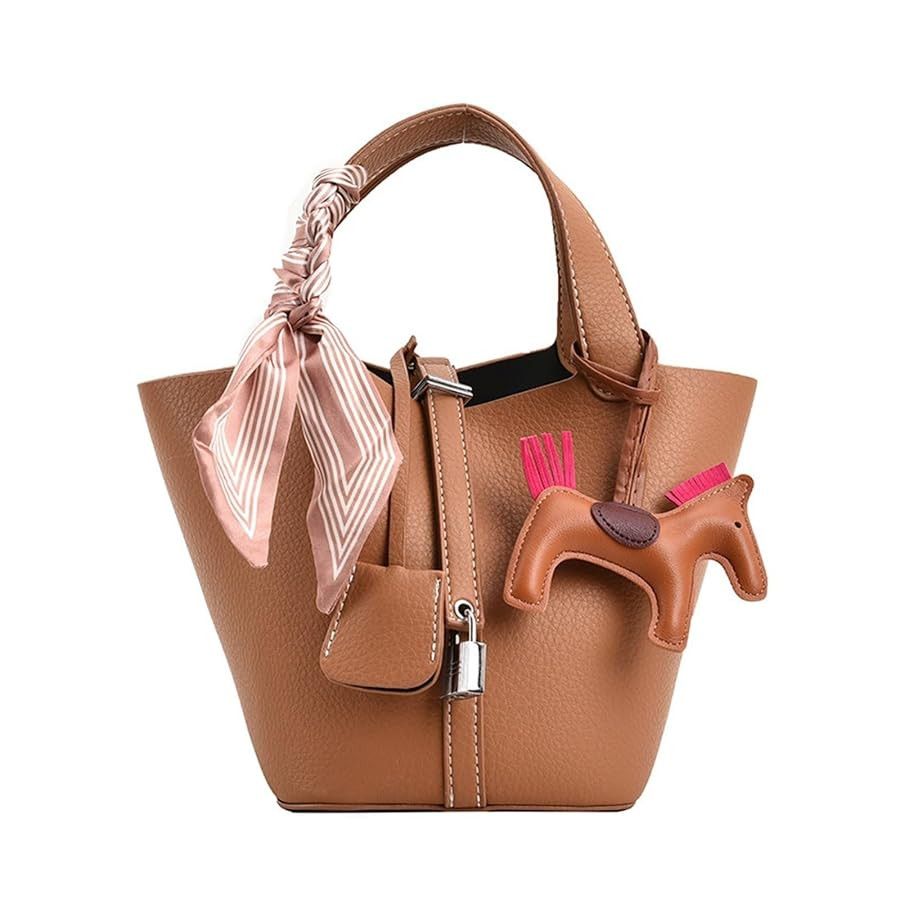 Women's Bucket Shoulder Bag – PU Leather Multifunctional Purse with Lock Design, Cute Fashion f... | Amazon (US)