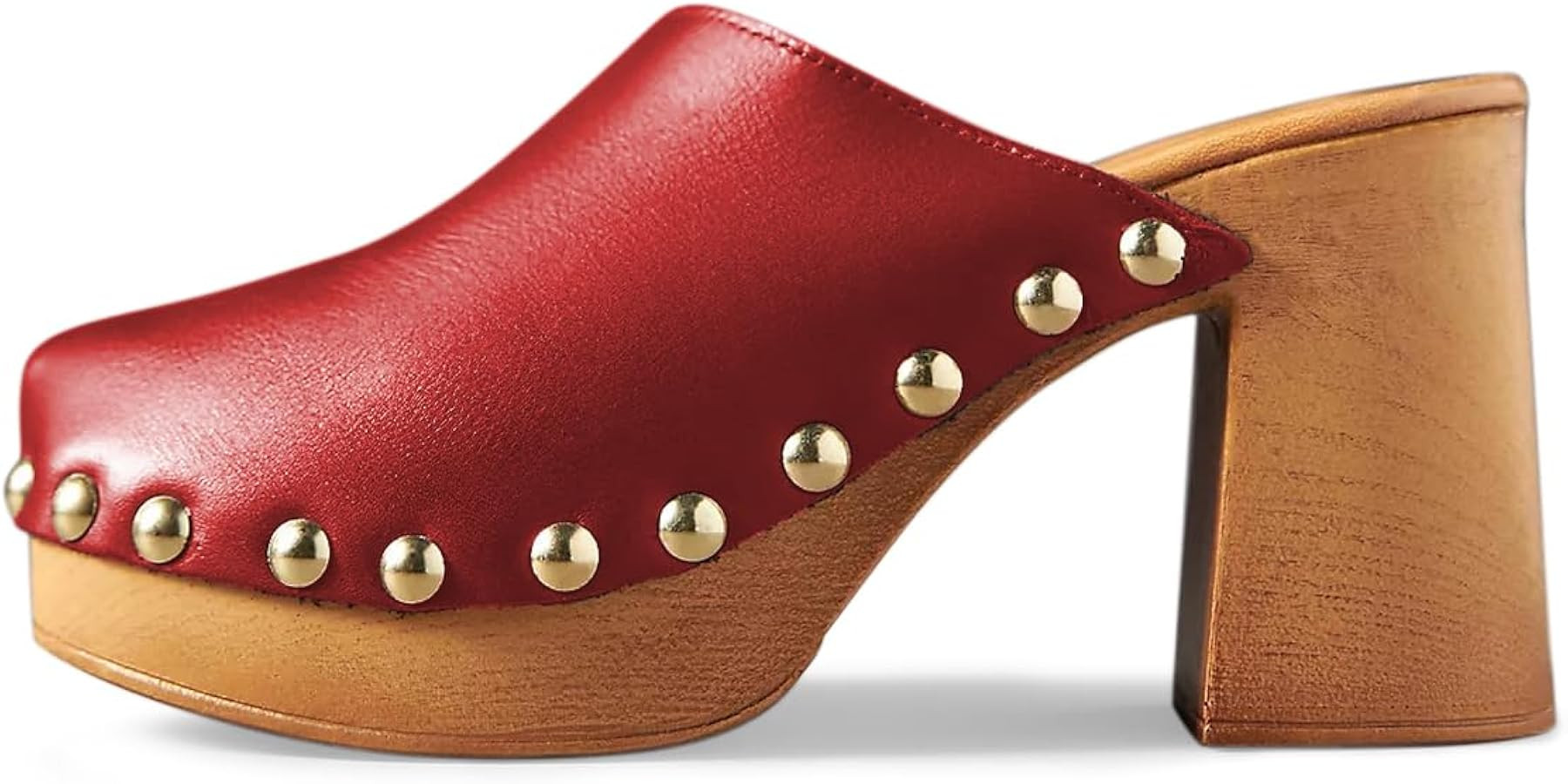 YDN Women's Platform Slip On Clogs Mules Cork High Heel Round Toe Rivet Studded Sandals Comfy Ind... | Amazon (US)