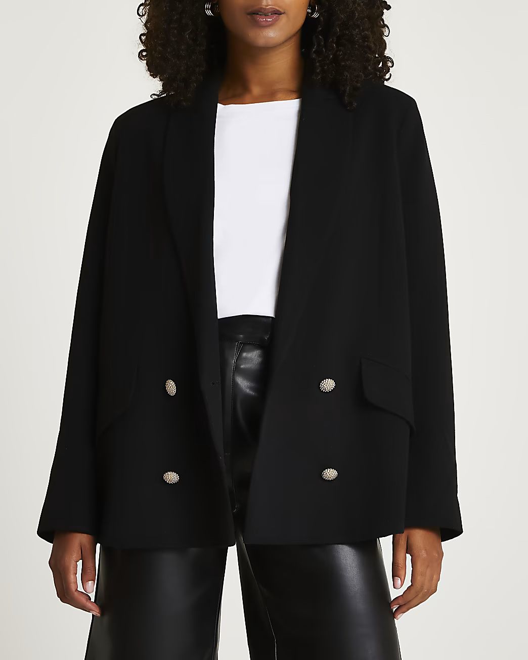 Black double breasted oversized blazer | River Island (UK & IE)