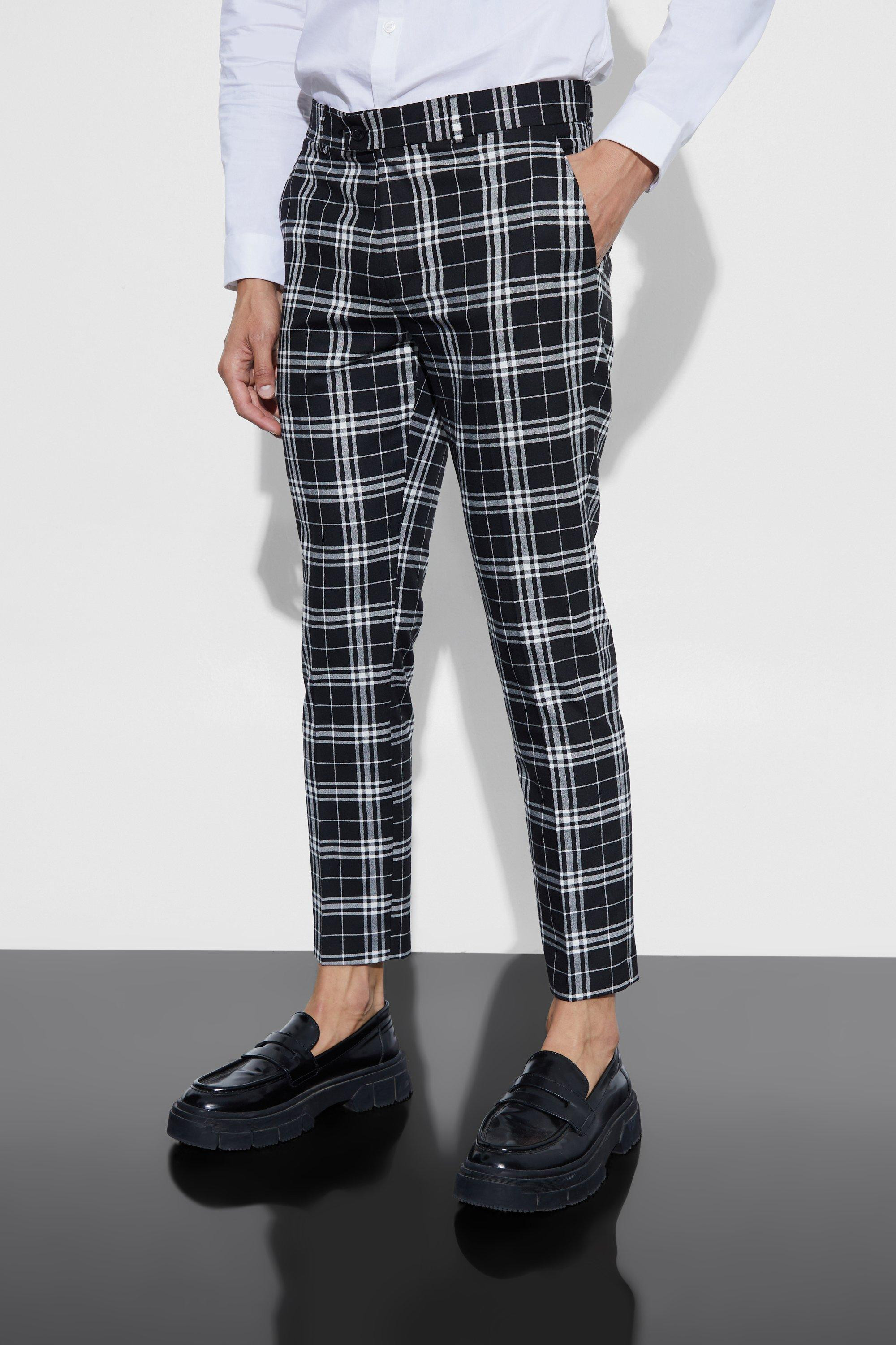 Mono Tartan Cropped Smart Pants | boohooMAN (US & Canada)