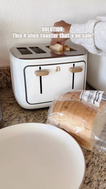 This 4-slice white toaster is on sale that I bought at Walmart! We’ve had this toaster for over a year now and use it every day.  You can even slices of bagels easily! #Walmarthome - small appliances 

#LTKHome #LTKSaleAlert #LTKVideo