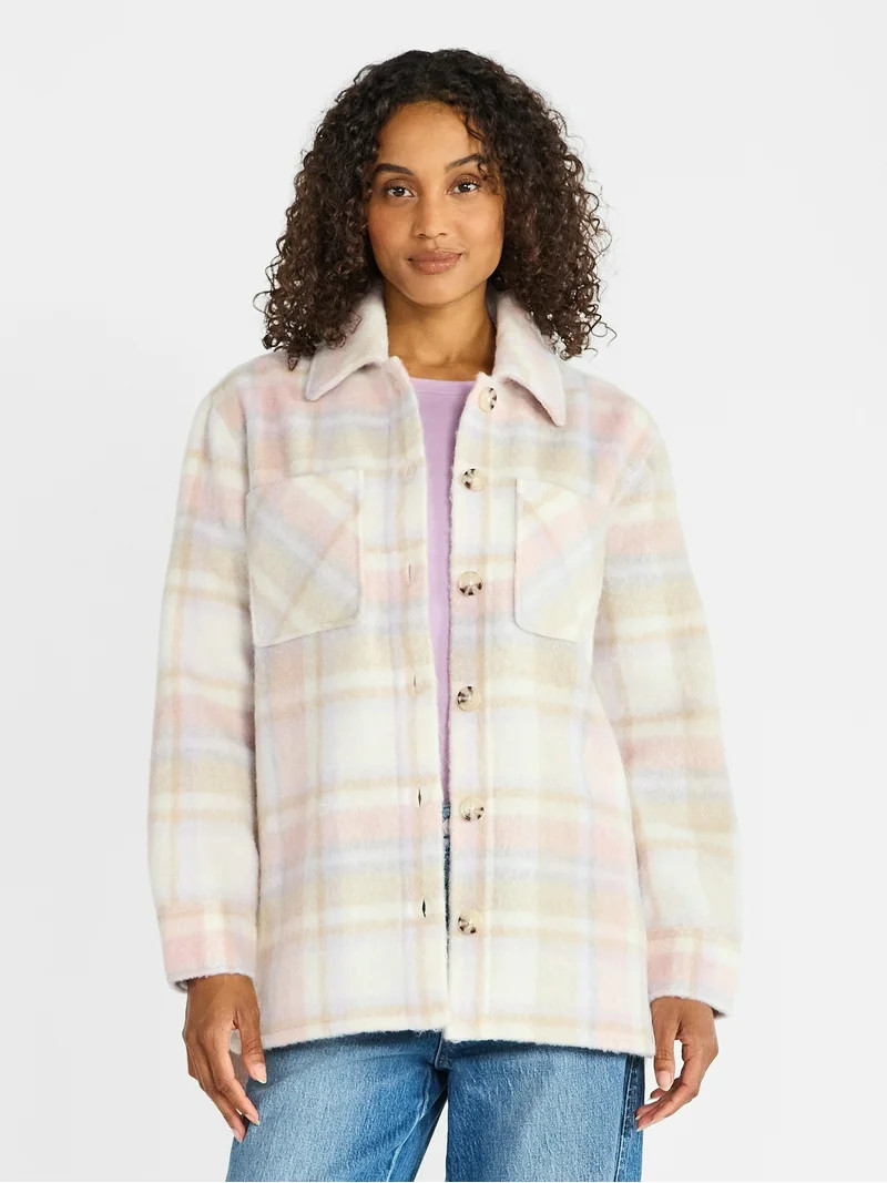 Time and Tru Women's Brushed Plaid Shacket, Sizes XS-XXXL | Walmart (US)