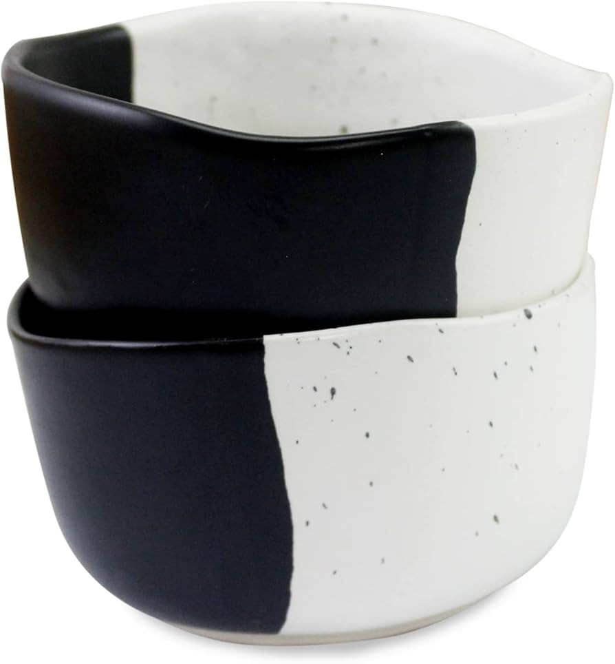 roro Ceramic Stoneware Black White Speckled White Two-Tone Rice and Miso Soup Bowls, 6 Inch x 2 | Amazon (US)