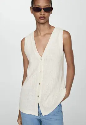 Colete Tricot Mango Reto Texturizado Off-White | Dafiti (BR)