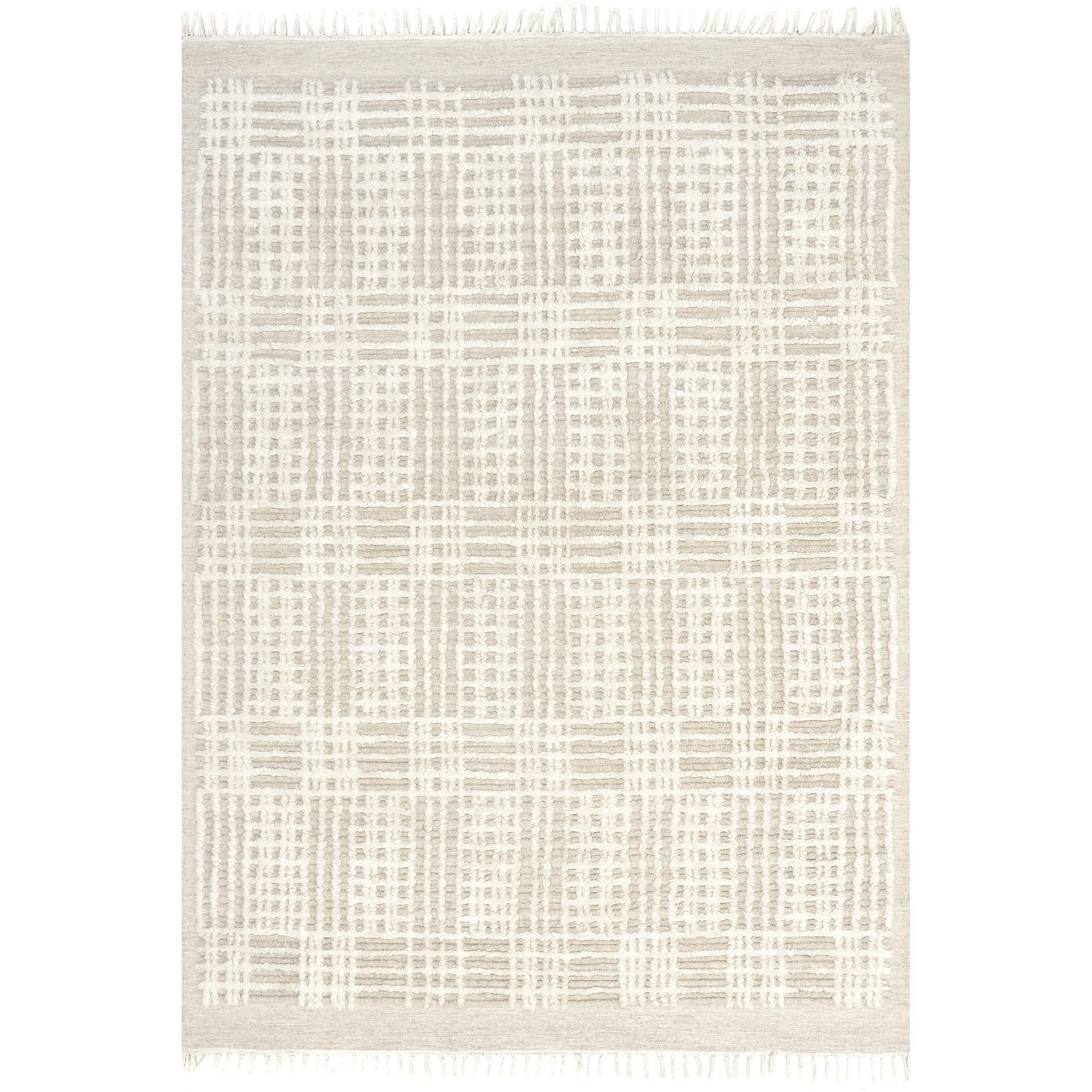 Arvin Olano x Rugs USA Crissy Crosshatch Shag Wool Beige Area Rug | Wayfair North America