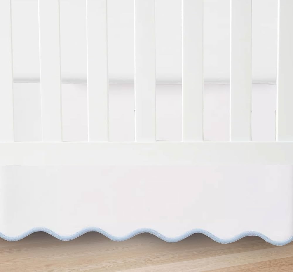 100% White Cotton Sateen Crib Skirt Scalloped Hem with Split Corners ; 4-Sided Skirt fits Around ... | Amazon (US)
