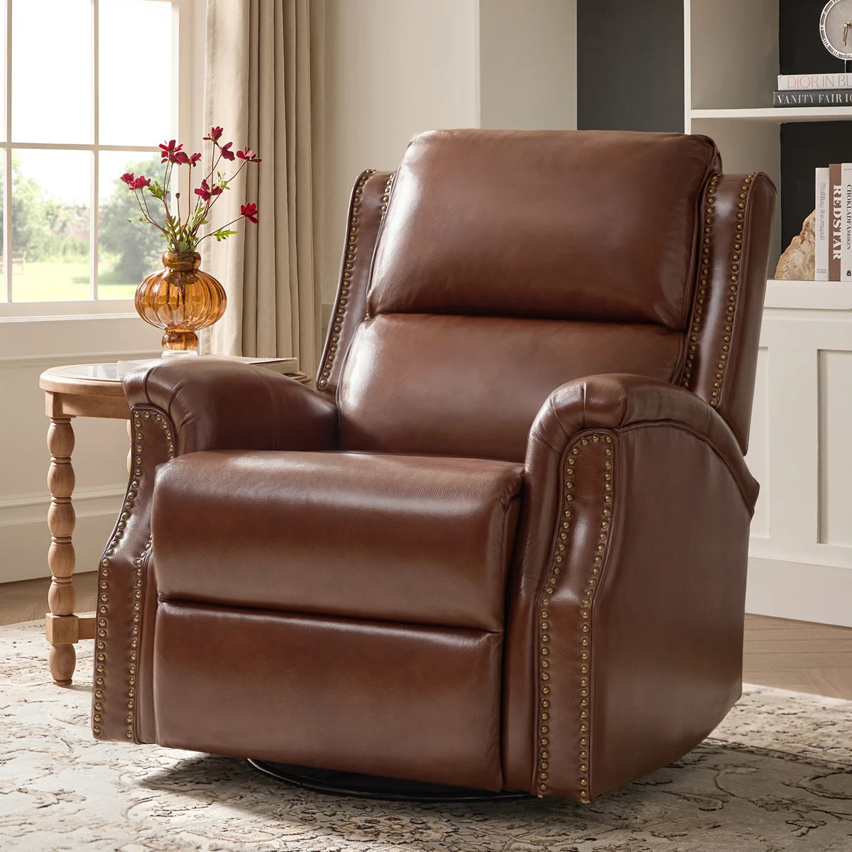 Felisa 34''W Traditional Swivel Rocker Manual Genuine Leather Recliner | Wayfair North America