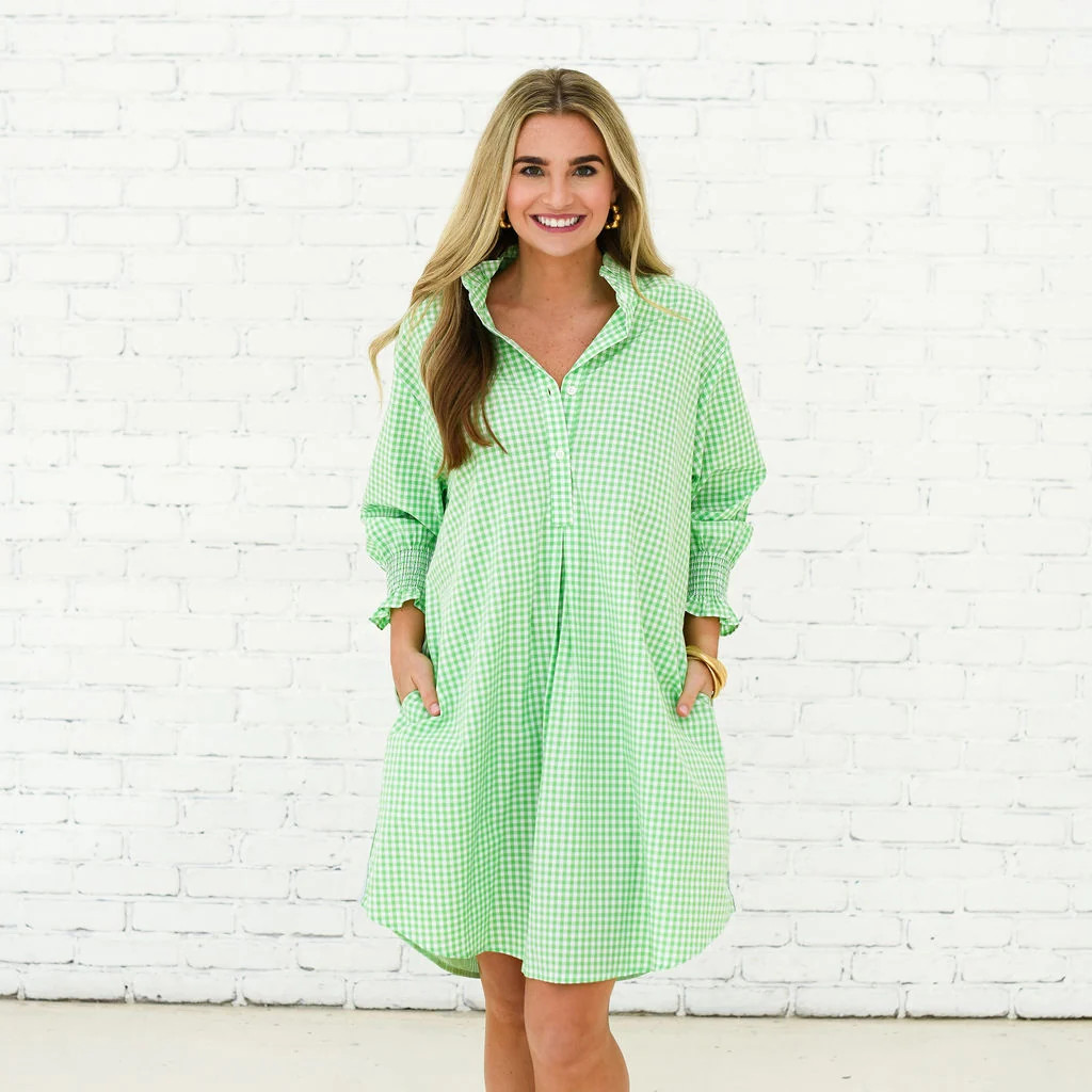 Kimberly Dress Opposite Gingham Green | Caryn Lawn
