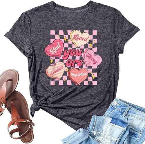 Womens Valentine's Day Lover Gift Graphic Short Sleeve Tee Funny Letter Printed Crewneck Tops | Amazon (US)