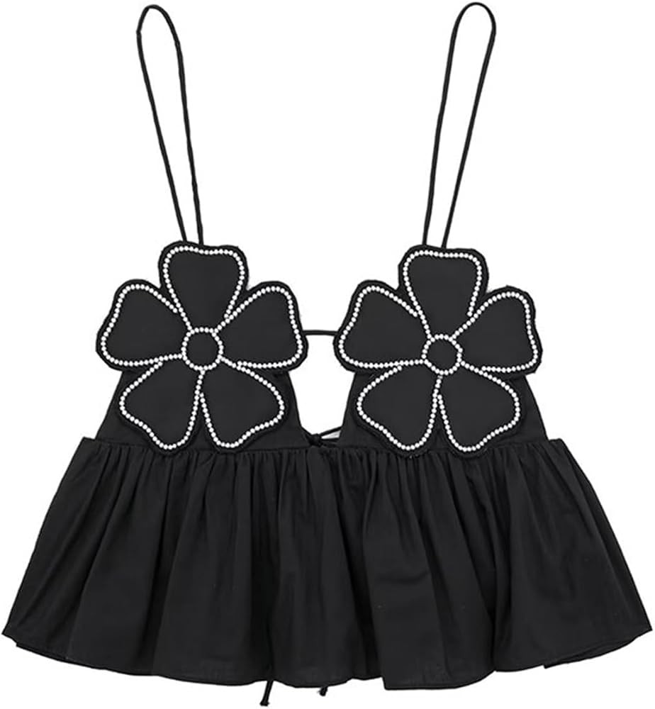 Floral Chic Cropped Top Vest for Women Camisole Backless Suspender Tops Female Elegant Sexy Sleev... | Amazon (US)