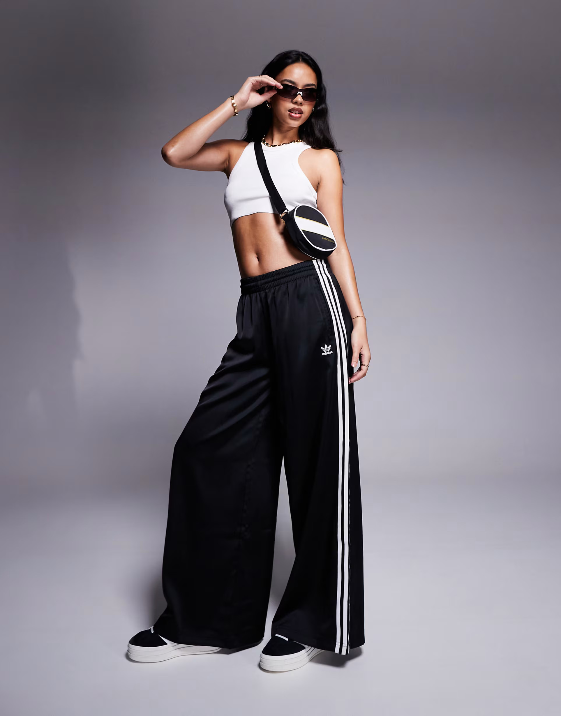 adidas Originals wide leg satin joggers in black  | ASOS | ASOS (Global)