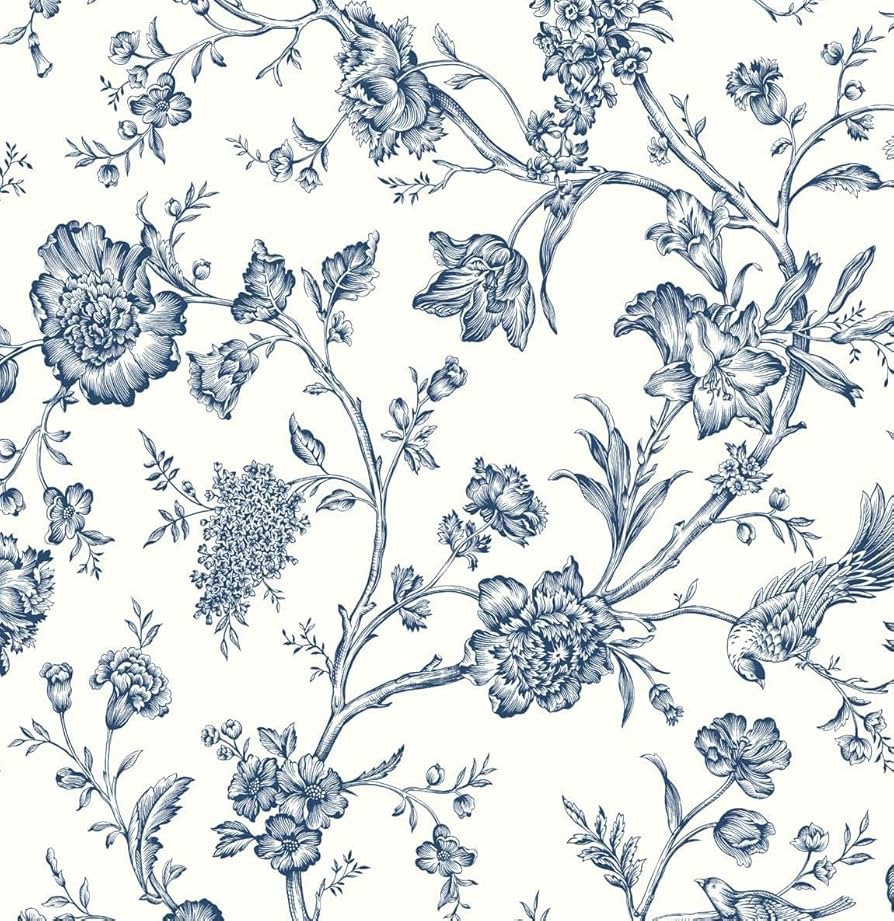 NextWall Jasmine Chinoiserie Peel and Stick Wallpaper (Navy Blue) | Amazon (US)