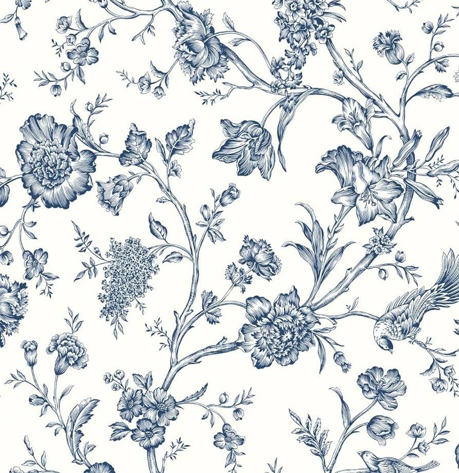 NextWall Jasmine Chinoiserie Peel and Stick Wallpaper (Navy Blue) | Amazon (US)