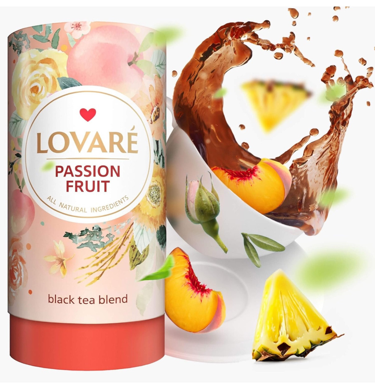 LOVARE Passion Fruit Loose Leaf Tea 80 g - Made in Ukraine - Black Tea, Orange Peel, Rosebuds, Calendula Petals, Safflower Petals, Pineapple, Peach with 15 Paper Filters