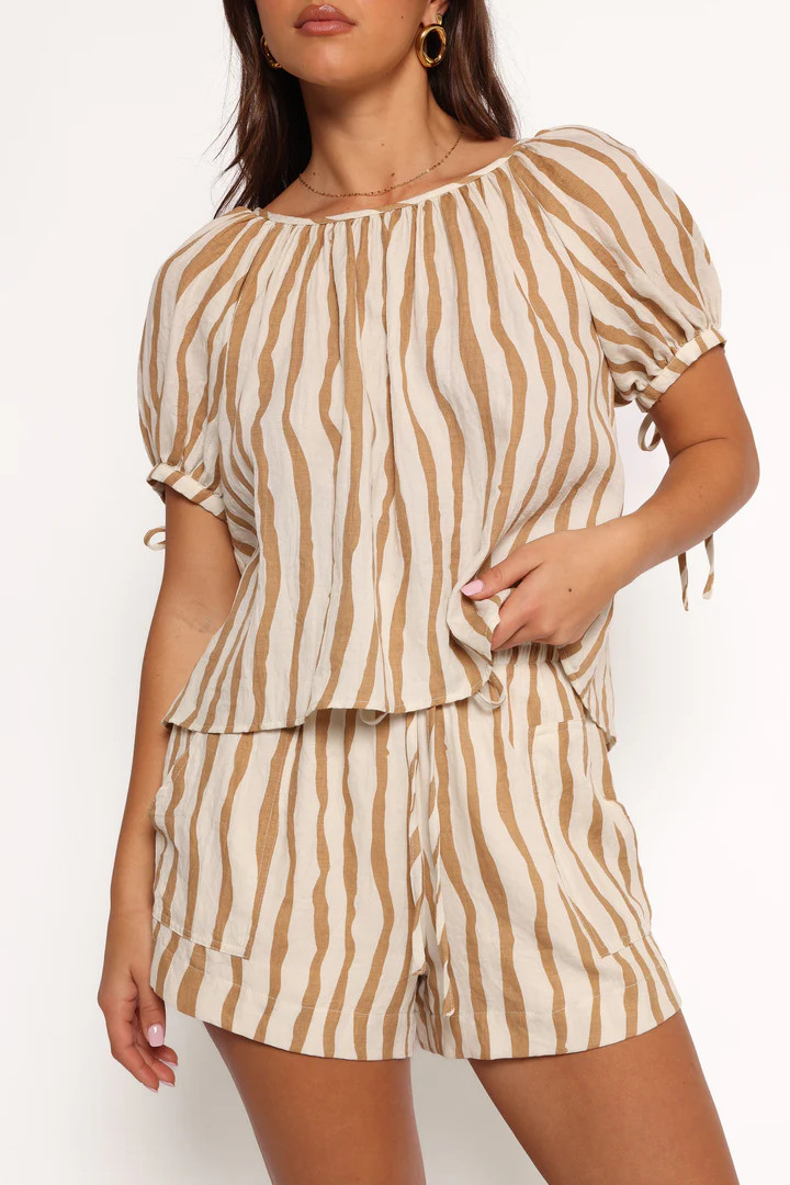 Maggie Two Piece Set - White Tan Stripe | Petal & Pup (US)