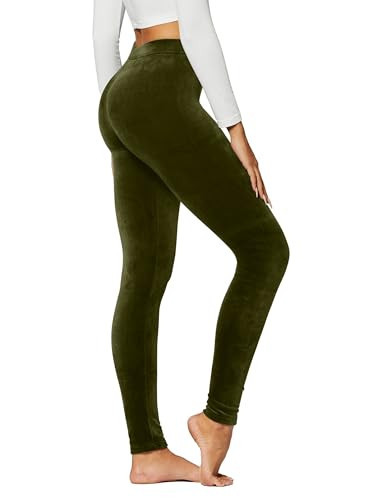 Conceited Velvet Leggings for Women - Soft Warm Velour Pants - Olive Green - Small | Amazon (US)
