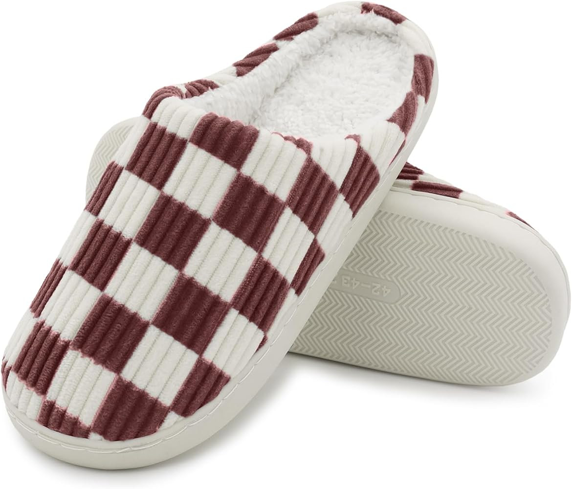 Women House Fuzzy Slippers - Plaid Scuff Checkered Slip-on Memory Foam Indoor Outdoor Comfortable... | Amazon (US)