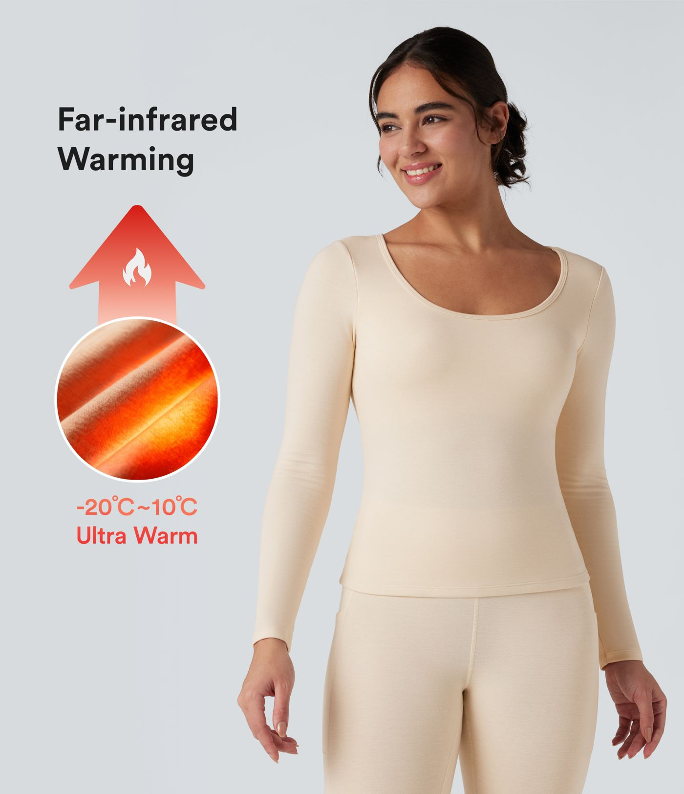 Damen Halara HeatCore - Lässiges Top mit U-Ausschnitt, langen Ärmeln und integriertem BH - wär... | Halara - DE