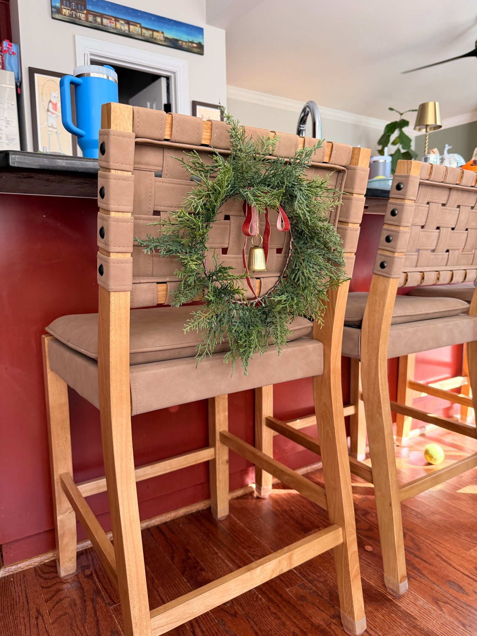 Mini wreaths for the back of bar stools 

#LTKSeasonal #LTKHoliday #LTKHome