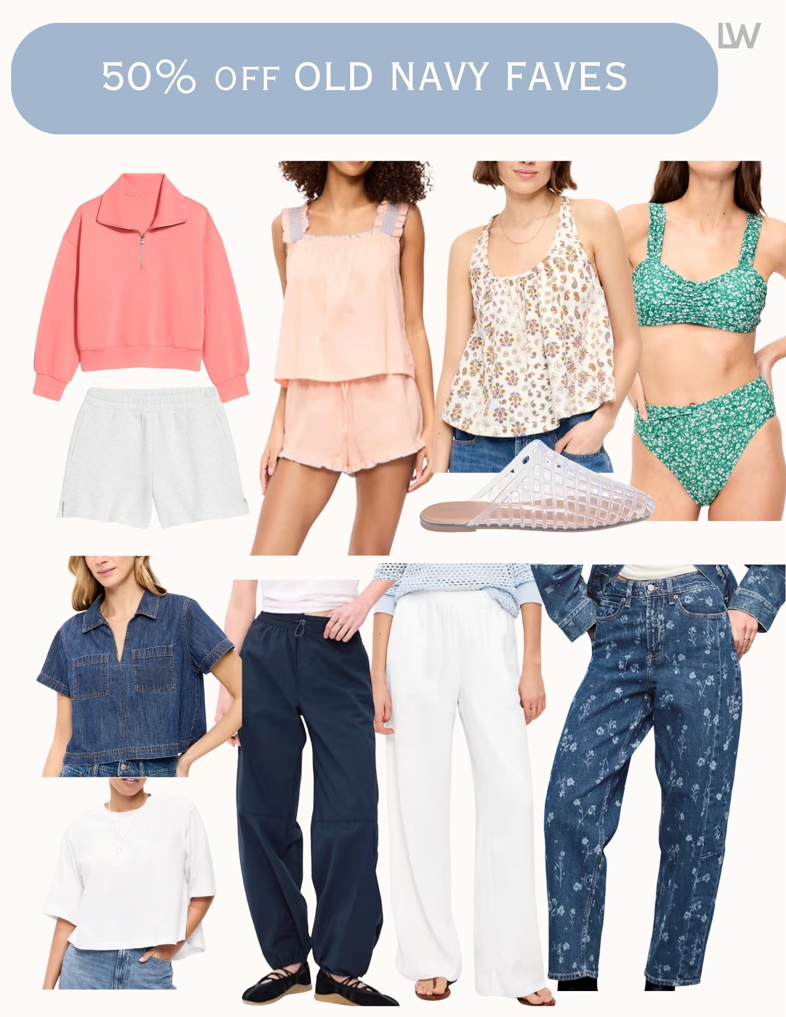 50% off some staple pieces in my wardrobe! 
Size 2 jeans / size XS parachute pants and small linen. 
Small tops and pajamas. 