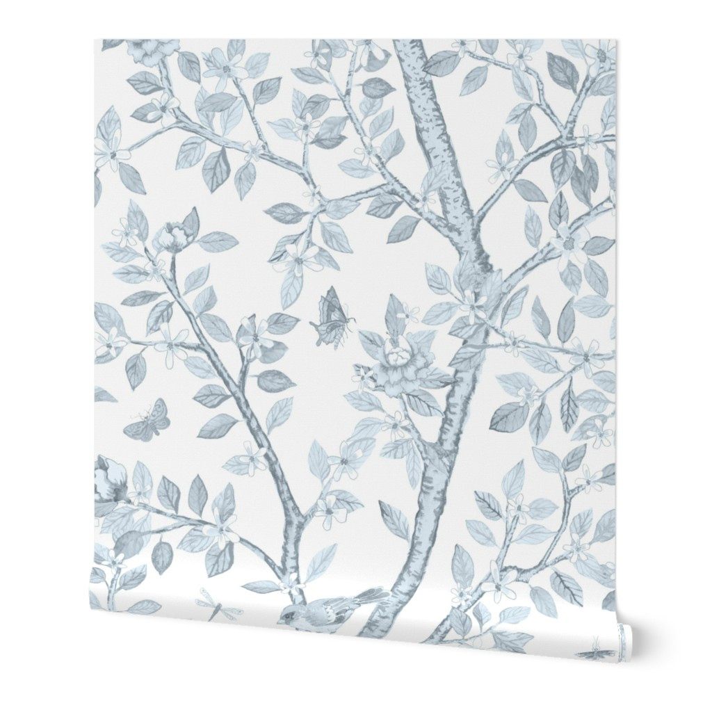 Soft Blue on White Elsie's Garden copy Wallpaper | Spoonflower | Spoonflower