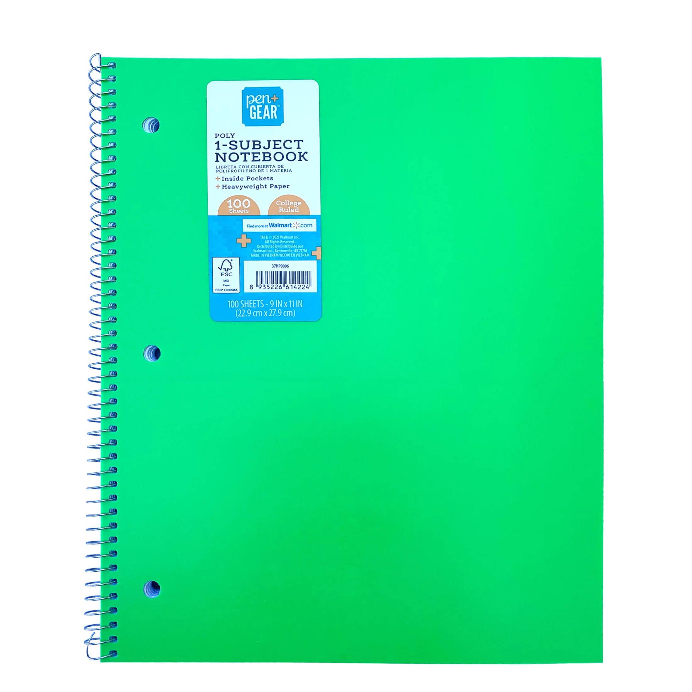 Pen+Gear Poly 1-Subject Notebook, College Ruled, 100 Heavyweight Sheets - Walmart.com | Walmart (US)