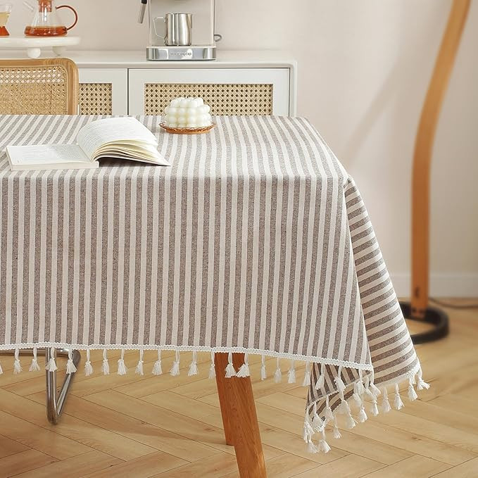 meioro Tablecloth Striped Fringe Table Cloth Rectangular Tablecloths Cotton Blend Table Cover for... | Amazon (US)
