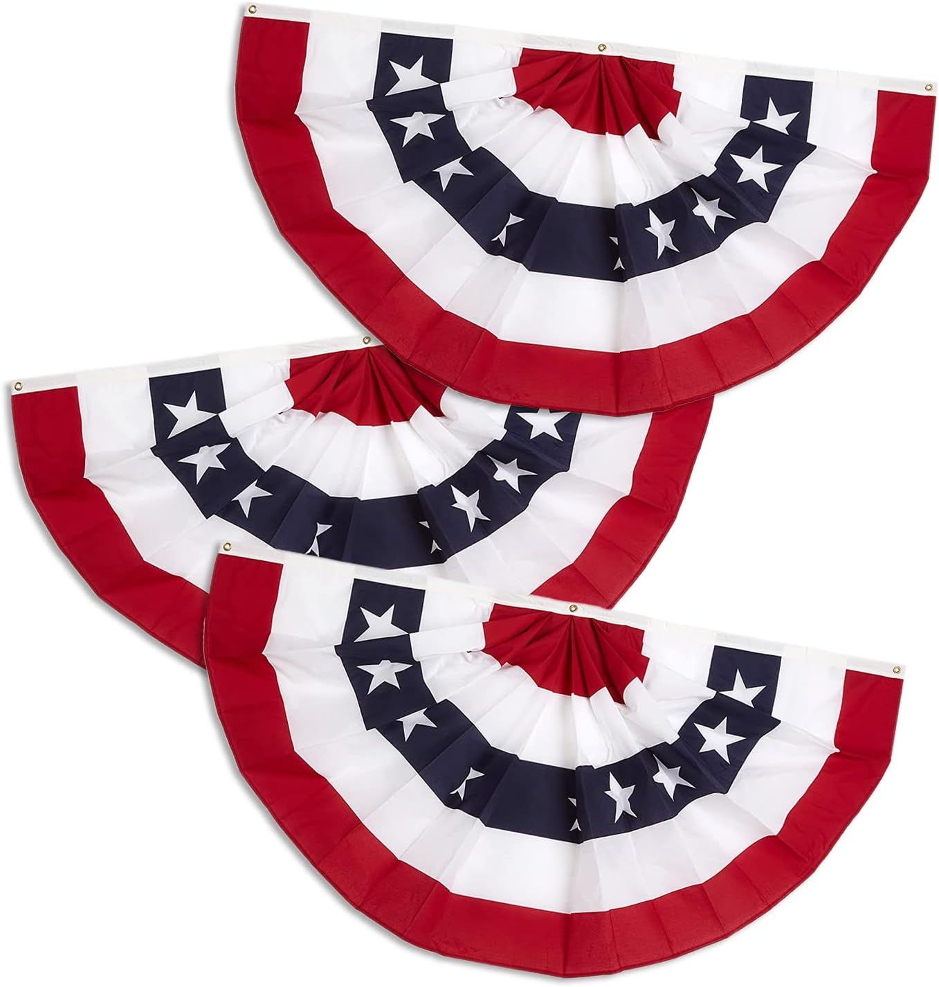 NUOGIC 3-Pack 1.5x3 ft Bunting Flags - Half Fan Banner Pleated Patriotic Flags for 4th of July | Amazon (US)
