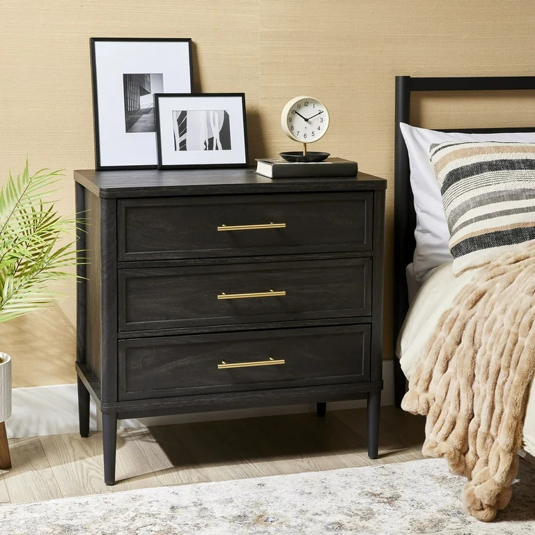 Better Homes & Gardens Oaklee 3 Drawer Nightstand with USB, Charcoal Finish | Walmart (US)