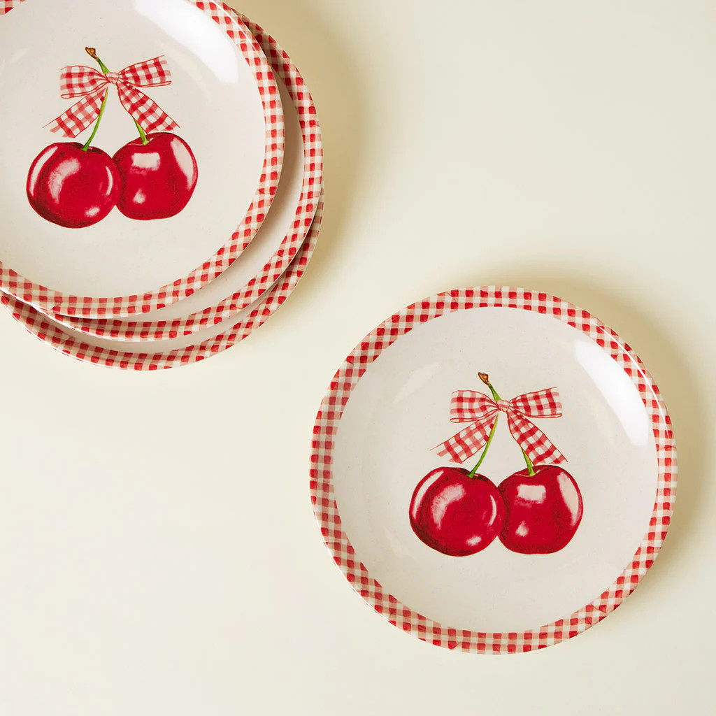 Cherry Red Holiday Cheryl Dessert Plate Set | Posh Peanut® | Posh Peanut