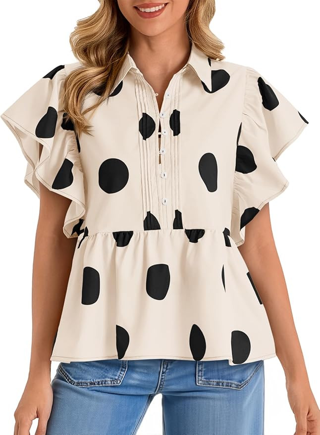 Cicy Bell Womens Polka Dot Babydoll Tops Peplum Ruffle Cap Sleeve Blouses Summer Casual Half Butt... | Amazon (US)