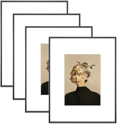 11x14 Picture Frame Set of 4, Matted Black Simple Modern Brushed Thin Aluminum Metal Photo Frame ... | Amazon (US)