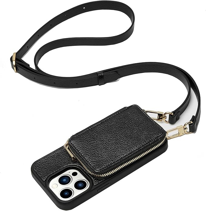 ZVE for iPhone 13 Pro Max Crossbody Wallet Case, Card Holder Phone Case for Women, Zipper Leather... | Amazon (US)