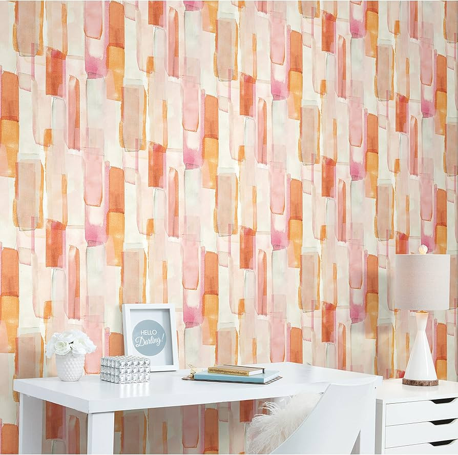 Mr. Kate RMK12315RL Watercolor Glass Peel and Stick Wallpaper, Pink, Orange, 28 Sq Ft | Amazon (US)